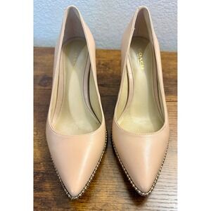 Coach Smith Beadchain Nude Leather Pumps 6.5B Pointed Toe Stiletto Heel